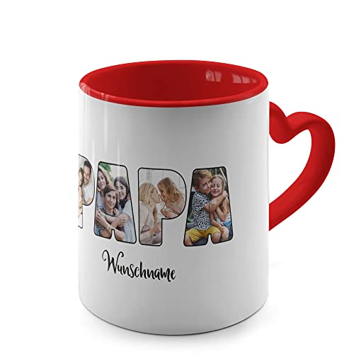 PhotoFancy® - Herztasse 'Papa' - Personalisierte Fototasse mit eigenem Foto und Text - Tasse mit Herz-Henkel selbst gestalten - Rot von PhotoFancy