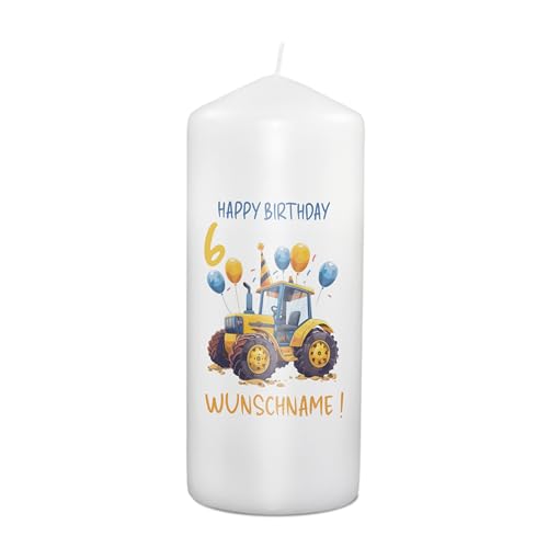 PhotoFancy® - Personalisierte Geburtstagskerze - Fotokerze mit eigenem Foto/Text bedrucken lassen - Kerze mit Geburtstags-Design: Traktor - 19 cm Höhe von PhotoFancy