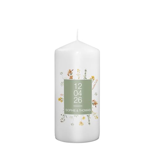 PhotoFancy® - Personalisierte Hochzeitskerze - Fotokerze mit eigenem Foto/Text bedrucken lassen - Kerze mit Hochzeits-Design: Himmlische Harmonie - 15 cm Höhe von PhotoFancy