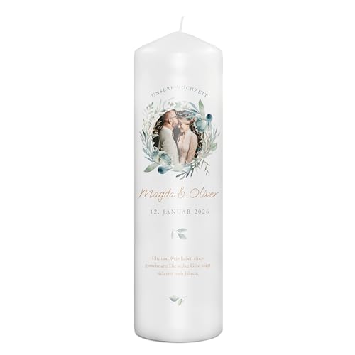 PhotoFancy® - Personalisierte Hochzeitskerze - Fotokerze mit eigenem Foto/Text bedrucken lassen - Kerze mit Hochzeits-Design: Zeitlose Zweisamkeit - 29 cm Höhe von PhotoFancy