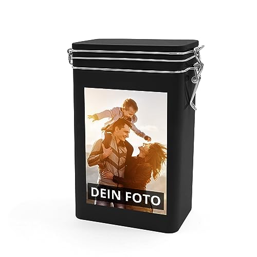 PhotoFancy® - Personalisierte Kaffeedose mit Foto bedrucken lassen - Vorratsdose für Kaffee mit eigenem Motiv gestalten - Farbe (Schwarz) von PhotoFancy