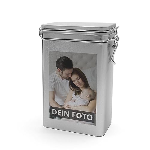 PhotoFancy® - Personalisierte Kaffeedose mit Foto bedrucken lassen - Vorratsdose für Kaffee mit eigenem Motiv gestalten - Farbe (Silber) von PhotoFancy