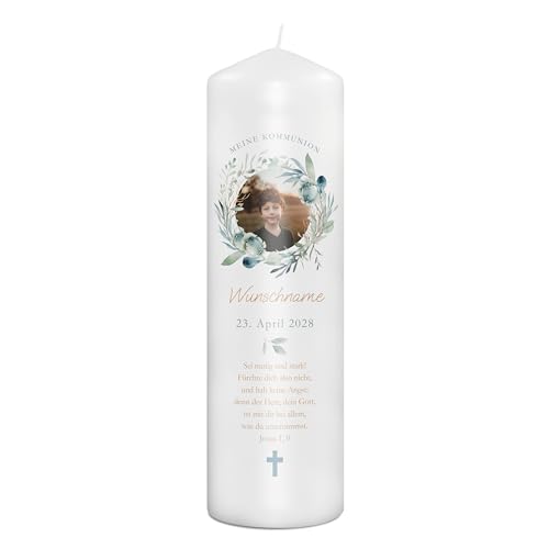 PhotoFancy® - Personalisierte Kommunionkerze - Fotokerze mit eigenem Foto/Text bedrucken lassen - Kerze mit Kommunions-Design: Ewiges Vertrauen - 29 cm Höhe von PhotoFancy