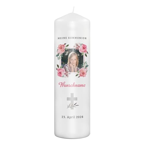 PhotoFancy® - Personalisierte Kommunionkerze - Fotokerze mit eigenem Foto/Text bedrucken lassen - Kerze mit Kommunions-Design: Glaubensflamme - 29 cm Höhe von PhotoFancy