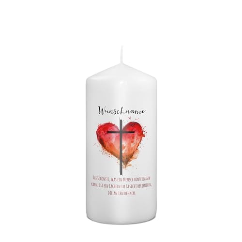 PhotoFancy® - Personalisierte Trauerkerze - Fotokerze mit eigenem Foto/Text bedrucken lassen - Kerze mit Design: Herz - 15 cm Höhe von PhotoFancy