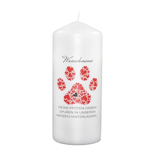PhotoFancy® - Personalisierte Trauerkerze - Fotokerze mit eigenem Foto/Text bedrucken lassen - Kerze mit Design: Pfote mit Herzen - 19 cm Höhe von PhotoFancy