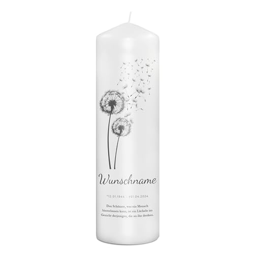 PhotoFancy® - Personalisierte Trauerkerze - Fotokerze mit eigenem Foto/Text bedrucken lassen - Kerze mit Design: Pusteblume - 29 cm Höhe von PhotoFancy