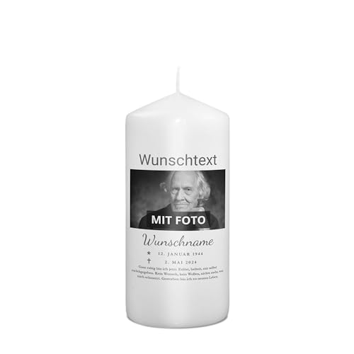 PhotoFancy® - Personalisierte Trauerkerze - Fotokerze mit eigenem Foto/Text bedrucken lassen - Kerze mit Foto-Design: Elegant - 15 cm Höhe von PhotoFancy