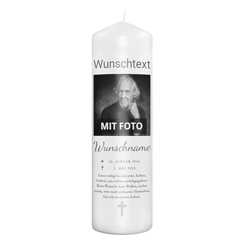 PhotoFancy® - Personalisierte Trauerkerze - Fotokerze mit eigenem Foto/Text bedrucken lassen - Kerze mit Foto-Design: Elegant - 29 cm Höhe von PhotoFancy