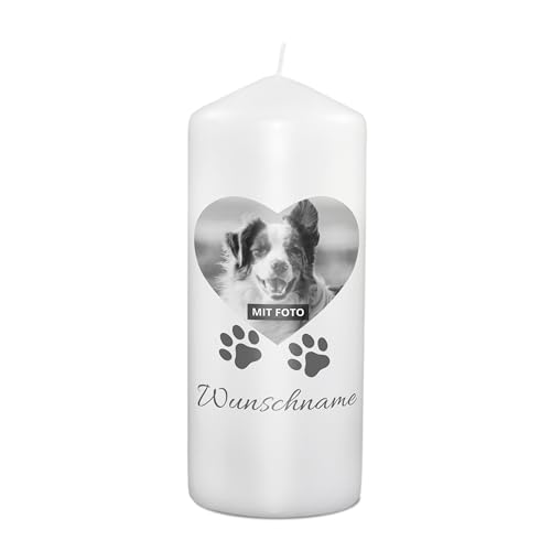 PhotoFancy® - Personalisierte Trauerkerze - Fotokerze mit eigenem Foto/Text bedrucken lassen - Kerze mit Foto-Design: Pfoten - 19 cm Höhe von PhotoFancy