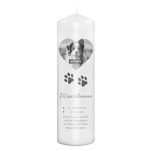 PhotoFancy® - Personalisierte Trauerkerze - Fotokerze mit eigenem Foto/Text bedrucken lassen - Kerze mit Foto-Design: Pfoten - 29 cm Höhe von PhotoFancy