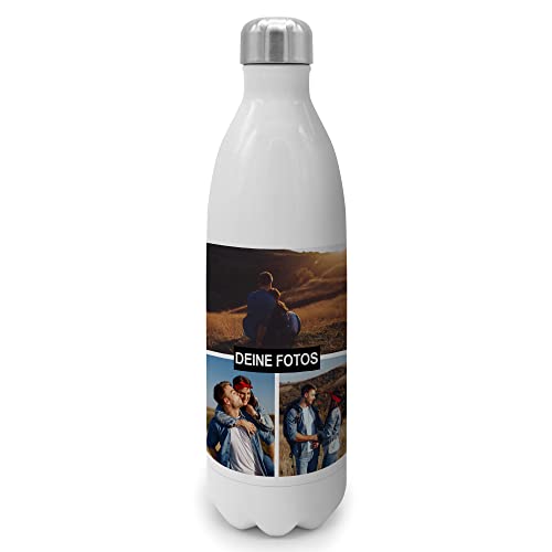 PhotoFancy® - Personalisierte Trinkflasche 'Collage' - Thermo-Trinkflasche mit eigenem Foto selbst gestalten - Thermosflasche aus Edelstahl - 1000 ml - Layout Collage 3 Bilder von PhotoFancy