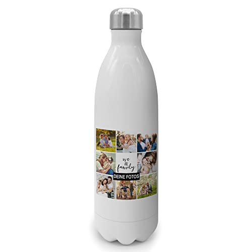 PhotoFancy® - Personalisierte Trinkflasche 'Collage' - Thermo-Trinkflasche mit eigenem Foto selbst gestalten - Thermosflasche aus Edelstahl - 1000 ml - Layout Collage 8 Bilder von PhotoFancy