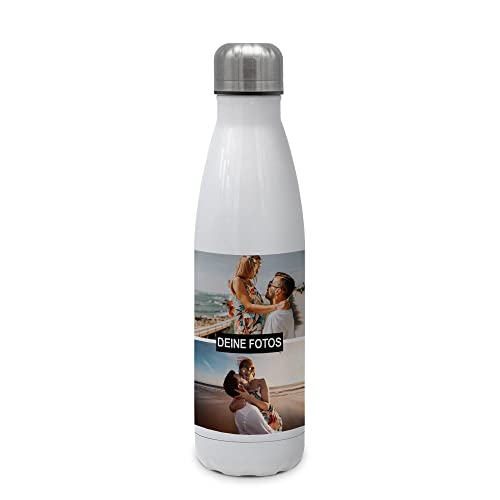 PhotoFancy® - Personalisierte Trinkflasche 'Collage' - Thermo-Trinkflasche mit eigenem Foto selbst gestalten - Thermosflasche aus Edelstahl - 500 ml - Layout Collage 2 Bilder von PhotoFancy