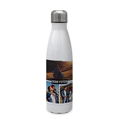 PhotoFancy® - Personalisierte Trinkflasche 'Collage' - Thermo-Trinkflasche mit eigenem Foto selbst gestalten - Thermosflasche aus Edelstahl - 500 ml - Layout Collage 3 Bilder von PhotoFancy