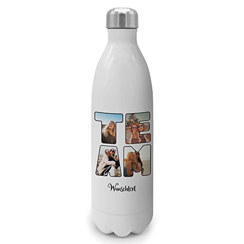 PhotoFancy® - Personalisierte Trinkflasche 'TEAM' - Thermo-Trinkflasche mit eigenem Foto und Text selbst gestalten - Thermosflasche aus Edelstahl - 1000 ml von PhotoFancy