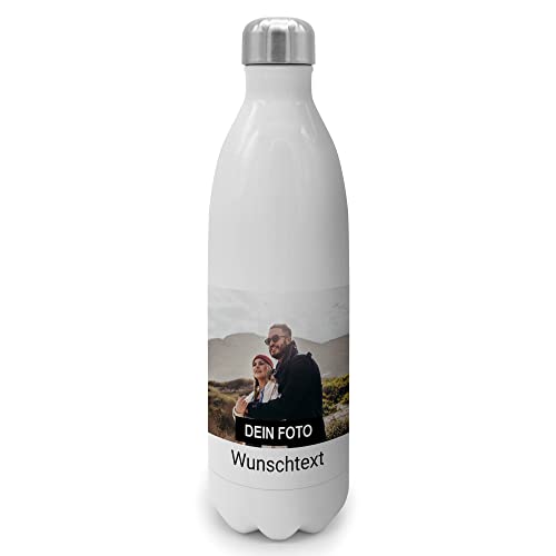 PhotoFancy® - Personalisierte Trinkflasche - Thermo-Trinkflasche mit eigenem Foto selbst gestalten - Thermosflasche aus Edelstahl - Layout und Größe wählen (1 Bild + Text, 1000 ml) von PhotoFancy