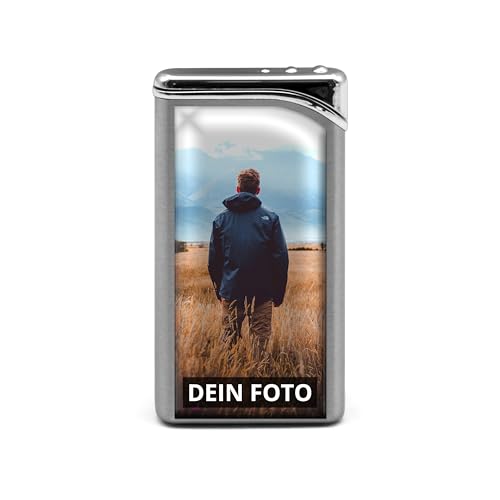 PhotoFancy® - Personalisiertes Metall Feuerzeug mit eigenem Foto - Gasfeuerzeug als Fotogeschenk gestalten - Einseitig-Bedruckt - Farbe Silber von PhotoFancy