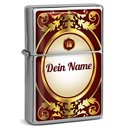 PhotoFancy® - Sturmfeuerzeug Set mit eigenem Namen Bedrucken Lassen - Design Ornamente - Benzinfeuerzeug mit Doming-Druck inkl. Metall-Geschenkdose von PhotoFancy