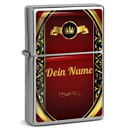 PhotoFancy® - Sturmfeuerzeug Set mit eigenem Namen Bedrucken Lassen - Design Wappen 1" - Benzinfeuerzeug mit Doming-Druck inkl. Metall-Geschenkdose von PhotoFancy