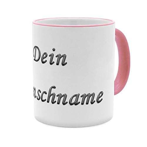 PhotoFancy® Tasse mit Namen personalisiert - Motiv Chrom-Schriftzug individuell gestalten - Farbvariante Rosa von PhotoFancy