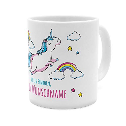 PhotoFancy® Tasse mit Namen personalisiert - Motiv Dickes fliegendes Einhorn individuell gestalten - Farbvariante Weiß von PhotoFancy