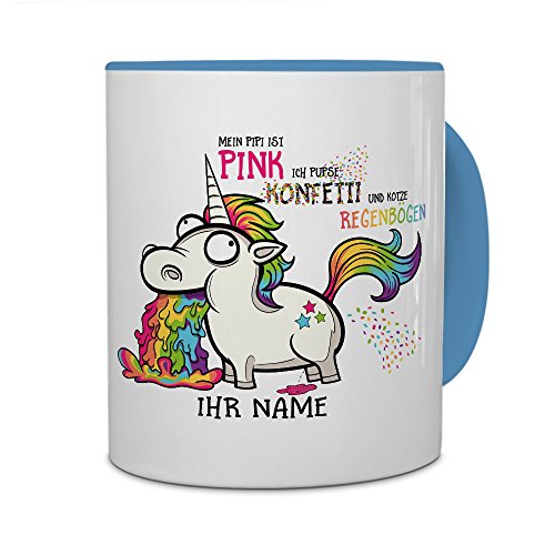 PhotoFancy® Tasse mit Namen personalisiert - Motiv Einhorn individuell gestalten - Farbvariante Hellblau von PhotoFancy