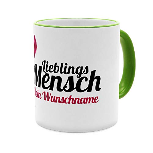 PhotoFancy® Tasse mit Namen personalisiert - Motiv Lieblingsmensch individuell gestalten - Farbvariante Grün von PhotoFancy