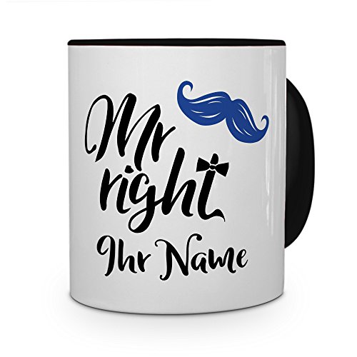 PhotoFancy® Tasse mit Namen personalisiert - Motiv Mr. Right individuell gestalten - Farbvariante Schwarz von PhotoFancy