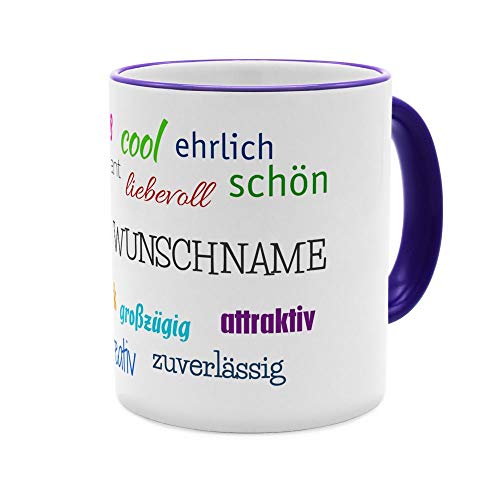 PhotoFancy® Tasse mit Namen personalisiert - Motiv Positive Eigenschaften individuell gestalten - Farbvariante Blau von PhotoFancy