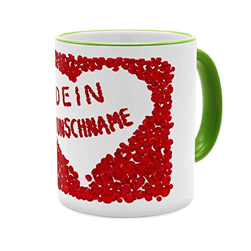 PhotoFancy® Tasse mit Namen personalisiert - Motiv Rosenherz individuell gestalten - Farbvariante Grün von PhotoFancy