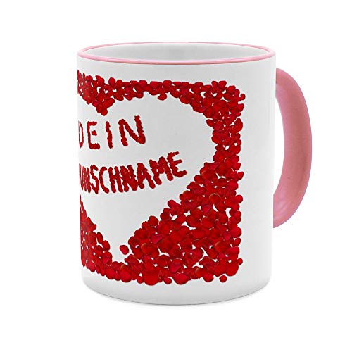 PhotoFancy® Tasse mit Namen personalisiert - Motiv Rosenherz individuell gestalten - Farbvariante Rosa von PhotoFancy