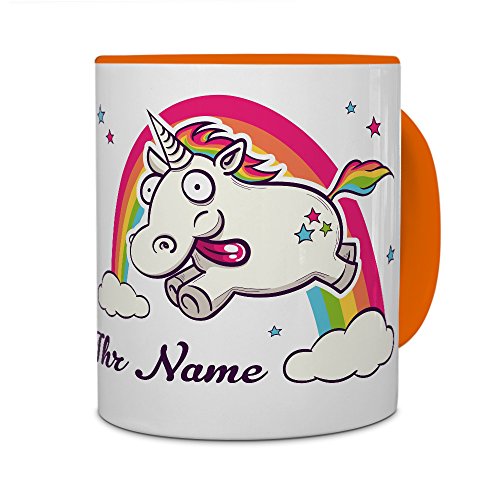 PhotoFancy® Tasse mit Namen personalisiert - Motiv Verrücktes Einhorn individuell gestalten - Farbvariante Orange von PhotoFancy