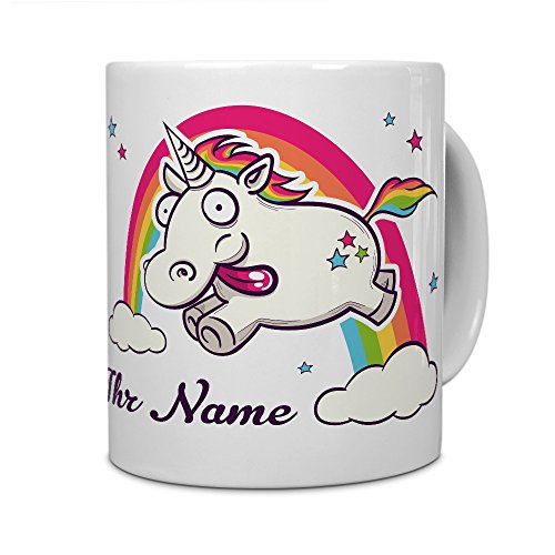 PhotoFancy® Tasse mit Namen personalisiert - Motiv Verrücktes Einhorn individuell gestalten - Farbvariante Weiß von PhotoFancy