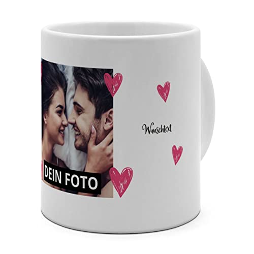 PhotoFancy® - XXL Tasse 'Herzen' - Personalisierte Fototasse mit eigenem Foto und Text - Große Tasse selbst gestalten - Jumbo-Becher XXL 750 ml - Layout Herzen von PhotoFancy