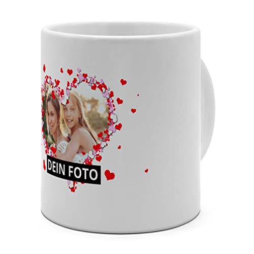 PhotoFancy® - XXL Tasse 'Herzrahmen' - Personalisierte Fototasse mit eigenem Foto und Text - Große Tasse selbst gestalten - Jumbo-Becher XXL 750 ml - Layout Herzrahmen von PhotoFancy