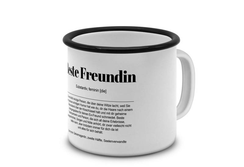 PhotoFancy Tasse mit Definition 'Beste Freundin' - Tasse mit Spruch, Emaille-Tasse - Rand Schwarz von PhotoFancy