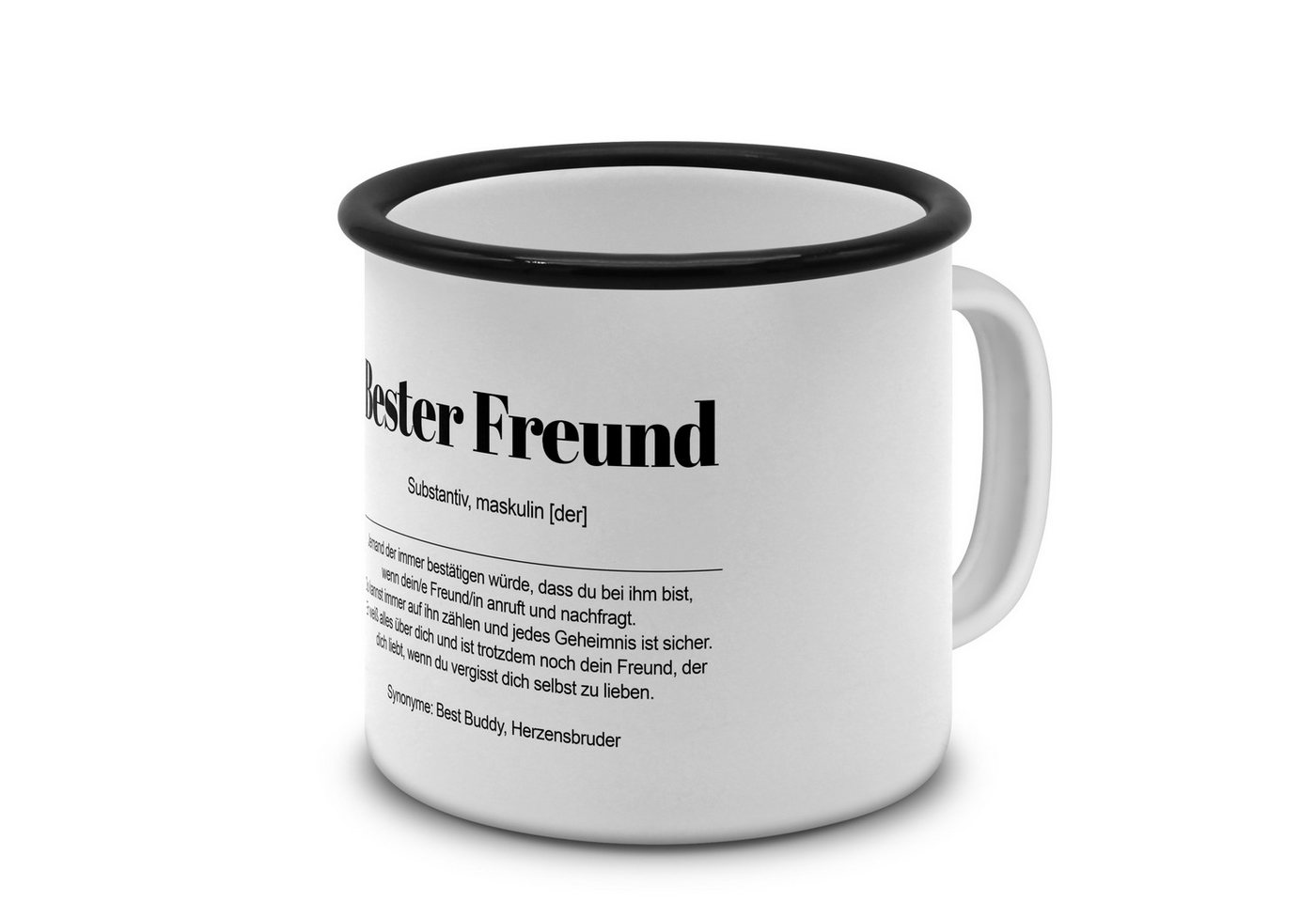 PhotoFancy Tasse mit Definition 'Bester Freund' - Tasse mit Spruch, Emaille-Tasse - Rand Schwarz von PhotoFancy