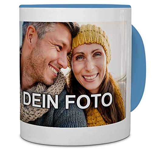PhotoFancy® - Tasse mit Foto Bedrucken Lassen - Fototasse Personalisieren – Kaffeebecher zum selbst gestalten (Hellblau) von PhotoFancy