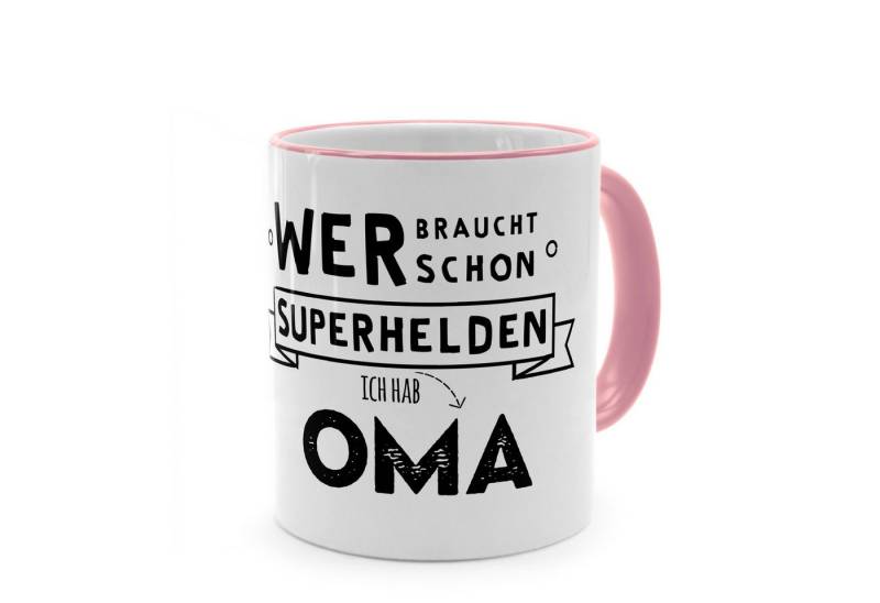 PhotoFancy Tasse mit Spruch 'Wer braucht schon Superhelden - ich hab Oma', Tasse Standard - Henkel & Rand: Orange von PhotoFancy
