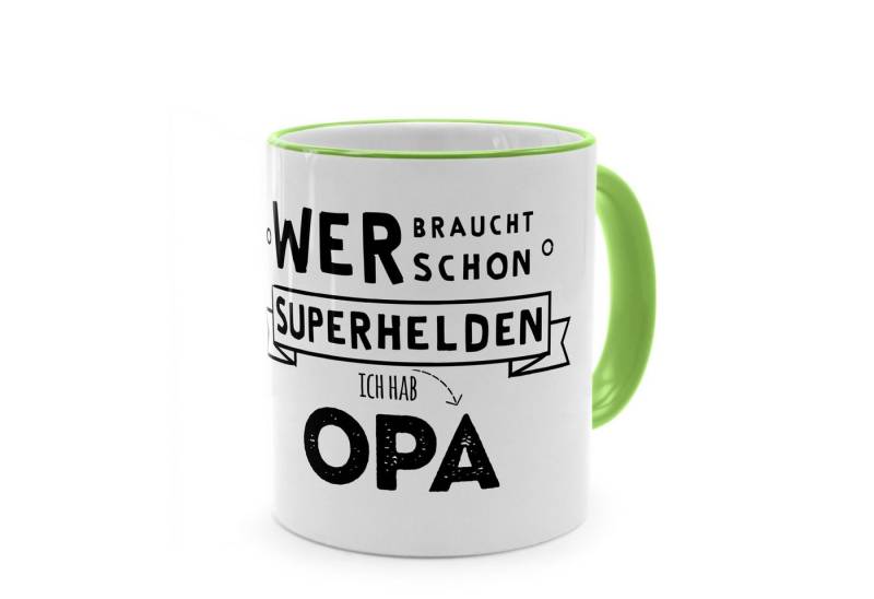 PhotoFancy Tasse mit Spruch 'Wer braucht schon Superhelden - ich hab Opa', Tasse Standard - Henkel & Rand: Hellgrün PhotoFancy Tasse mit Spruch 'Wer braucht schon Superhelden - ich hab Opa', Tasse Standard - Henkel & Rand: Hellgrün von PhotoFancy