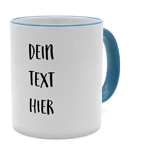 Tasse mit Spruch selbst gestalten – Personalisierte Tasse mit Text beschriften (Hellblau) von PhotoFancy