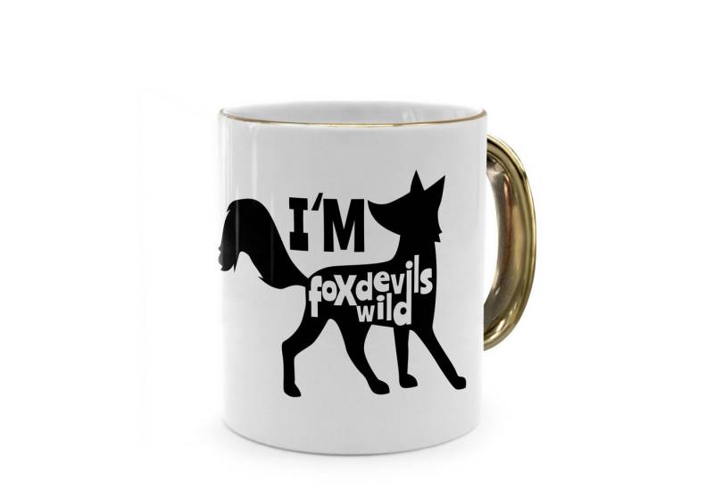 PhotoFancy Tasse mit lustigem Denglisch-Spruch 'Foxdevilswild' - Sprüchetasse, Tasse Standard - Henkel & Rand: Gold von PhotoFancy