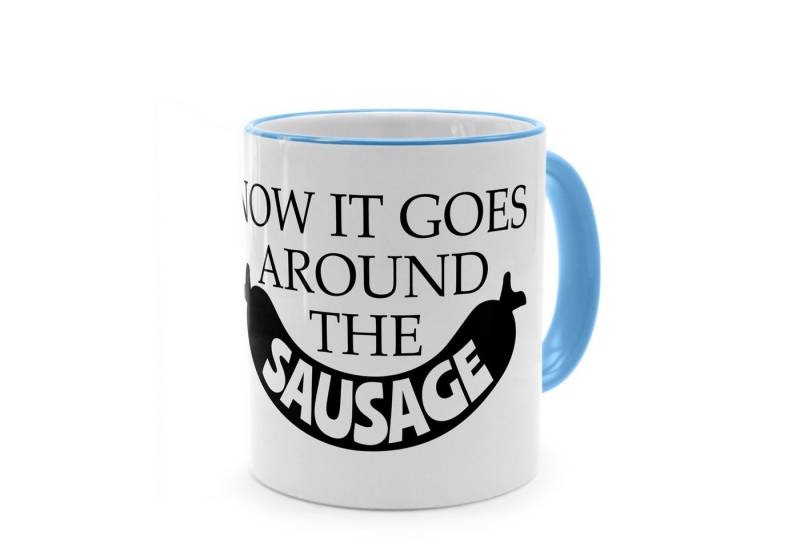 PhotoFancy Tasse mit lustigem Denglisch-Spruch 'Sausage' - Sprüchetasse, Tasse Standard - Henkel & Rand: Hellblau von PhotoFancy