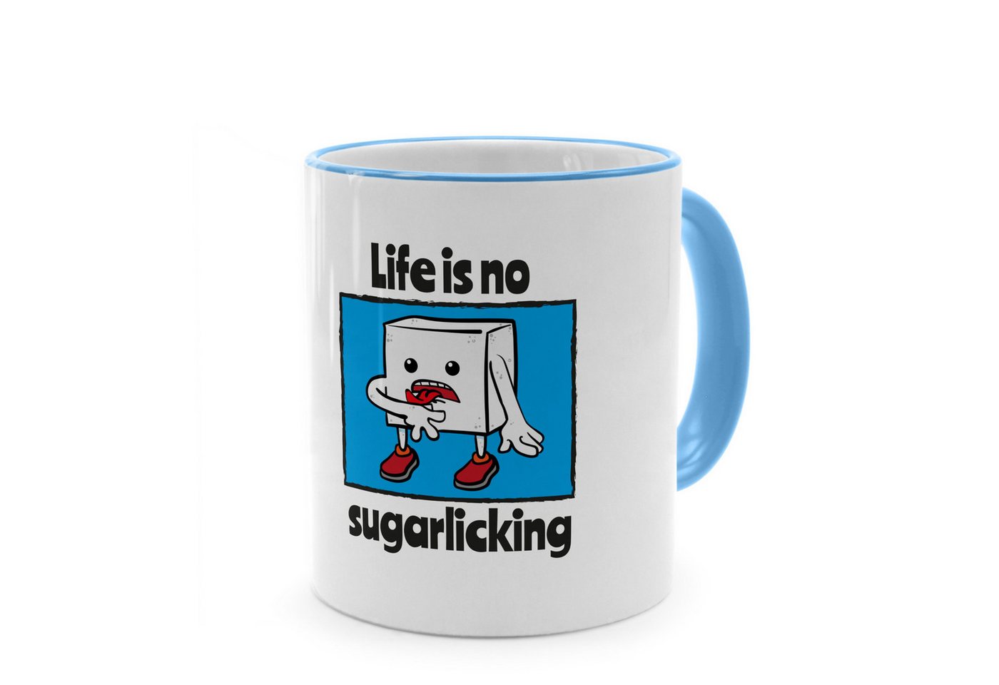 PhotoFancy Tasse mit lustigem Denglisch-Spruch 'Sugarlicking' - Sprüchetasse, Tasse Standard - Henkel & Rand: Hellblau von PhotoFancy