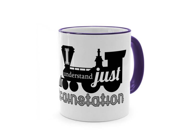 PhotoFancy Tasse mit lustigem Denglisch-Spruch 'Trainstation' - Sprüchetasse, Tasse Standard - Henkel & Rand: Blau von PhotoFancy