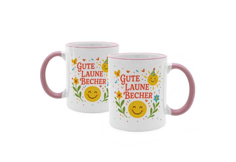 PhotoFancy Tasse mit lustigem Spruch 'Gute Laune' - Sprüchetasse, Tasse Standard - Henkel & Rand: Rosa von PhotoFancy