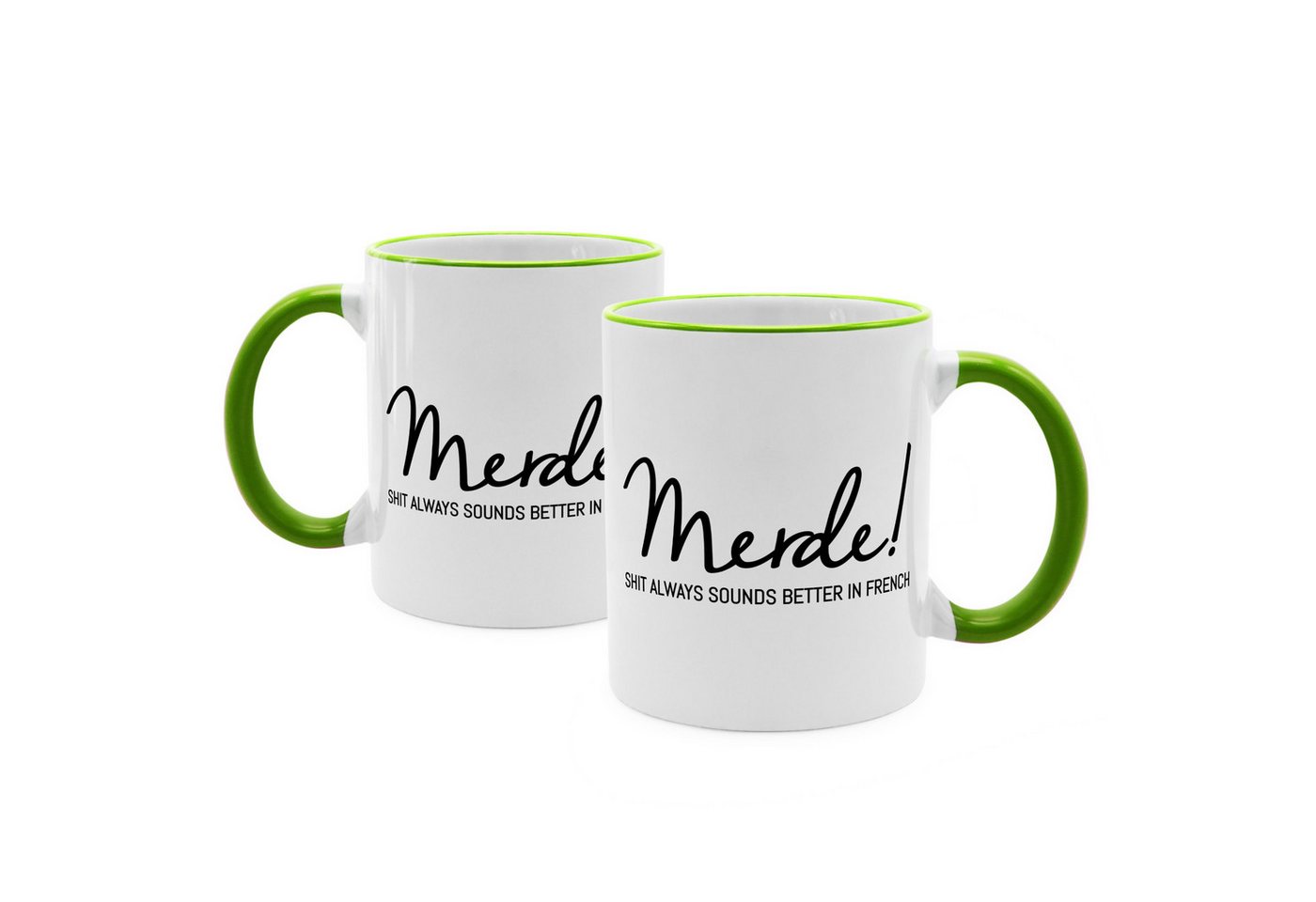 PhotoFancy Tasse mit lustigem Spruch 'Merde!' - Sprüchetasse, Tasse Standard - Henkel & Rand: Hellgrün von PhotoFancy