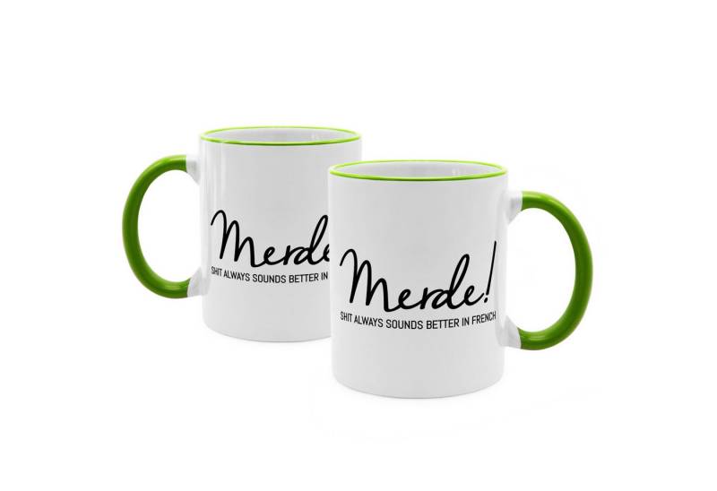 PhotoFancy Tasse mit lustigem Spruch 'Merde!' - Sprüchetasse, Tasse Standard - Henkel & Rand: Hellgrün PhotoFancy Tasse mit lustigem Spruch 'Merde!' - Sprüchetasse, Tasse Standard - Henkel & Rand: Hellgrün von PhotoFancy