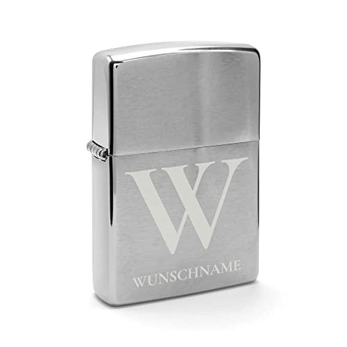 PhotoFancy - Zippo mit Gravur selbst gestalten - Personalisiertes Zippo mit eigenem Wunschtext oder Namen gravieren (Chrome) - Motiv: Initiale von PhotoFancy